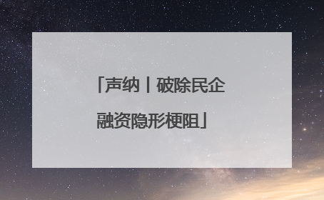 声纳丨破除民企融资隐形梗阻